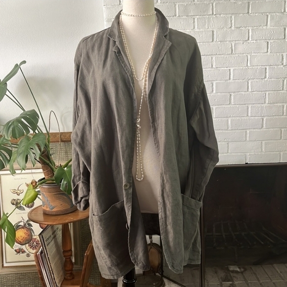 Flax Women's Army Green 100% Linen Blazer Size L - Picture 1 of 10